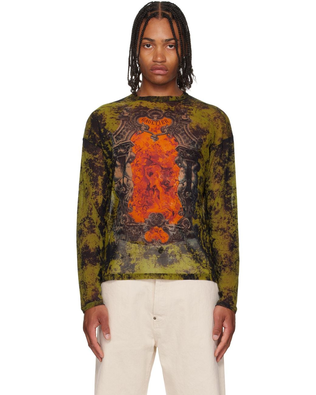 Jean Paul Gaultier Khaki 'The Oversized Médaillon' Top in Black