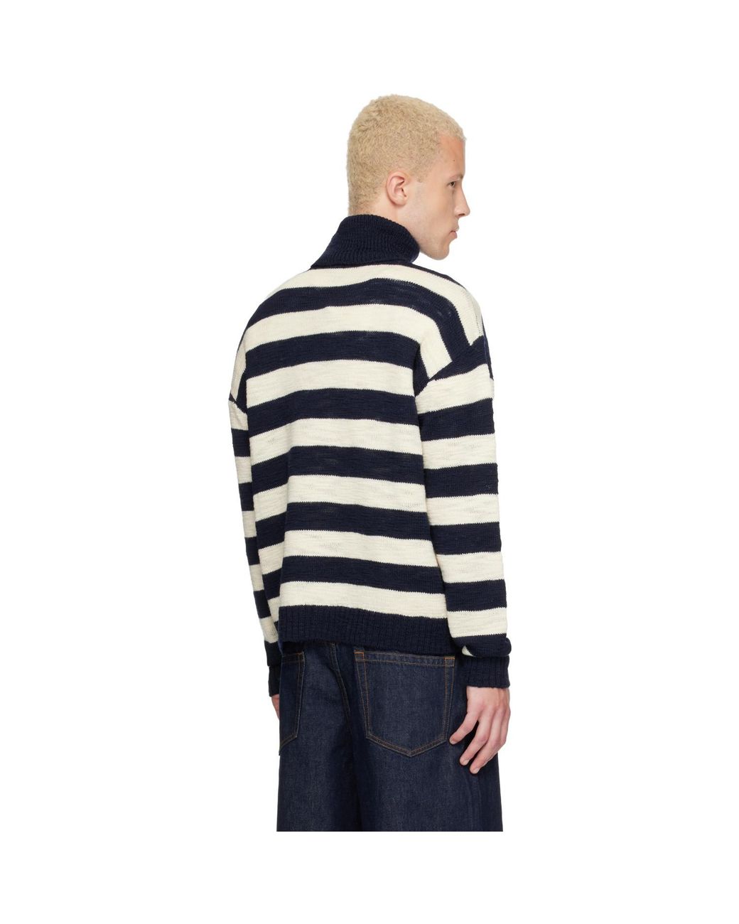 Balmain Blue Off- Mariniere Vintage Wool Turtleneck for men