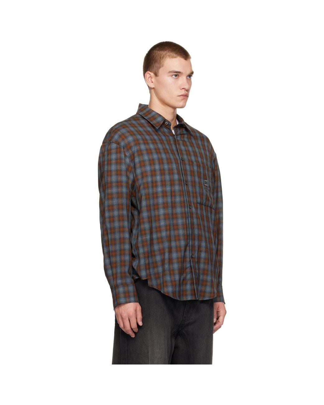 Wooyoungmi Gray Gradient Check Shirt for men