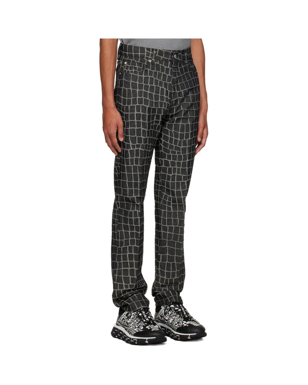 Versace Black Gray Jacquard Jeans for men