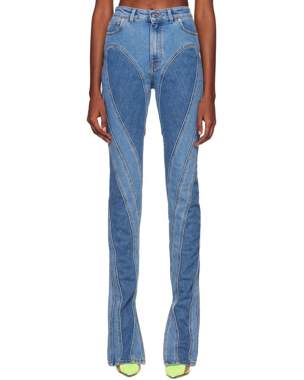 Mugler Blue Bi-material Spiral Jeans | Lyst