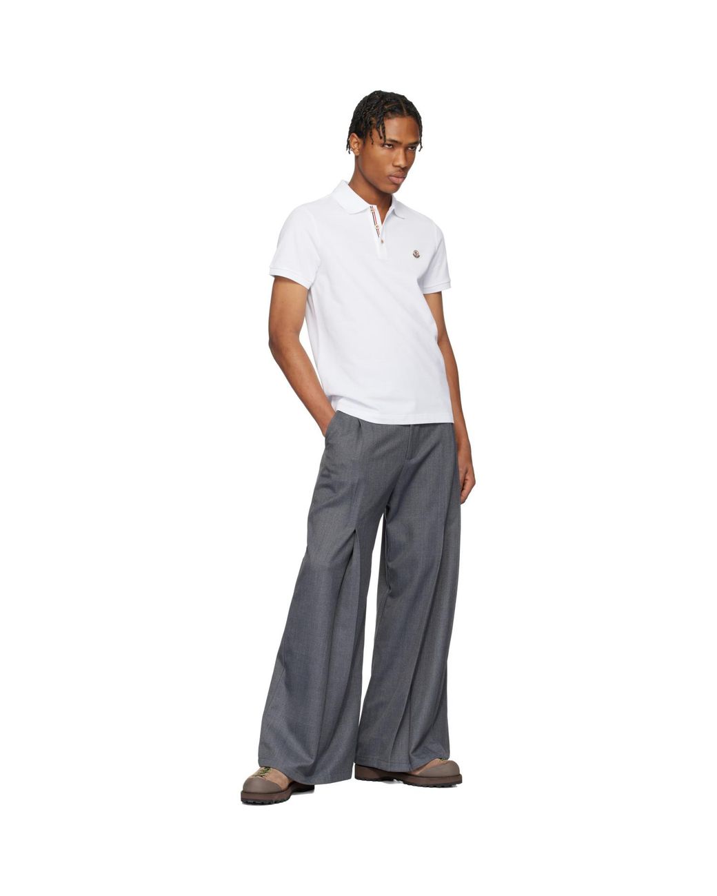 Moncler White Logo Patch Cotton Polo for men