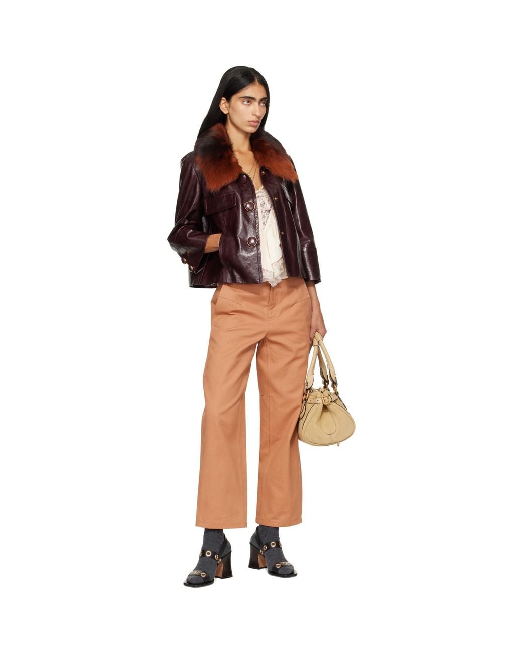 Chloé Red Cropped Leather Jacket