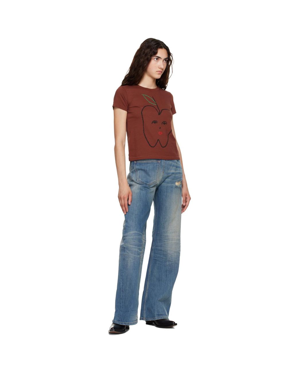 MM6 by Maison Margiela Red 'Apple' Cropped T-Shirt