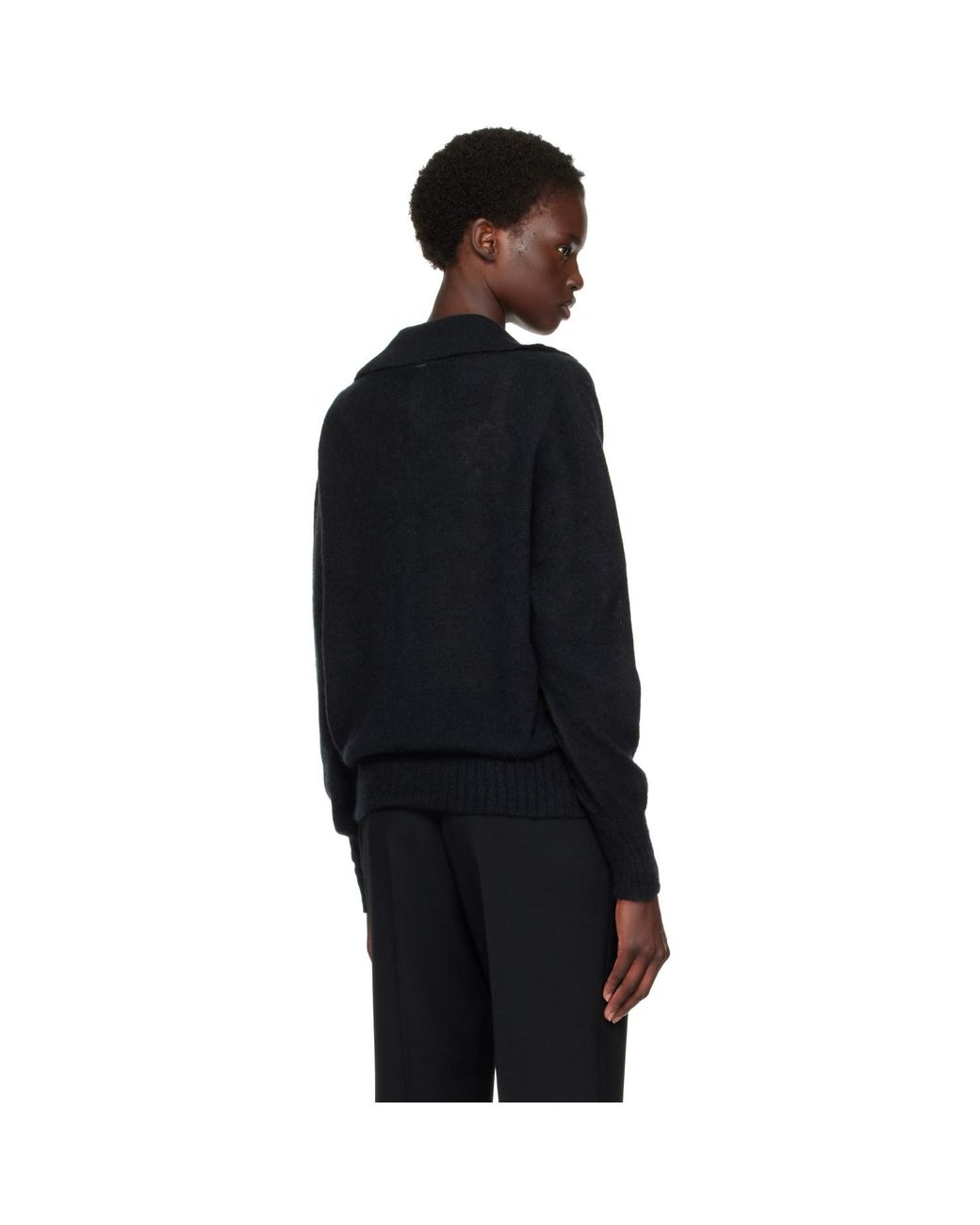 Tom Ford Black Ultrasoft Cashmere Silk Oversized Open Collar Polo
