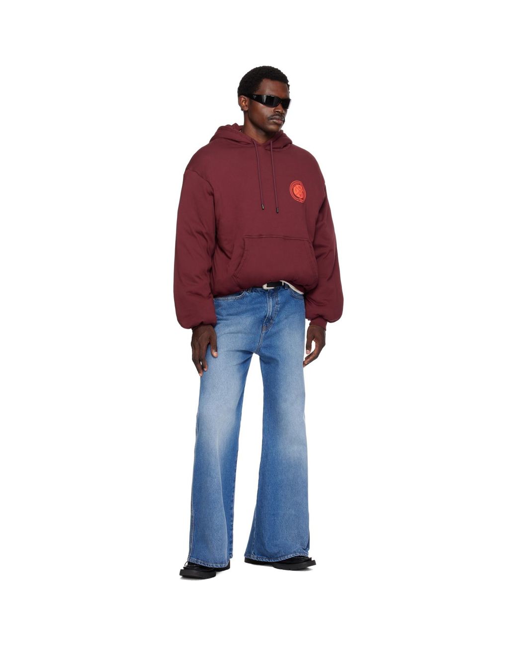 Lu'u Dan Red Burgundy Wadded Slouch Hoodie for men
