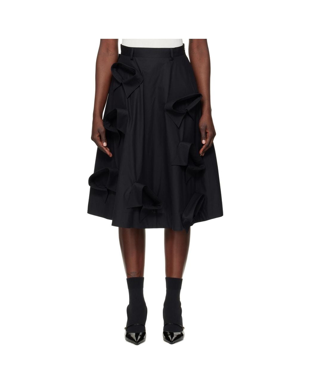Moschino Black Poplin Multi Collars Midi Skirt