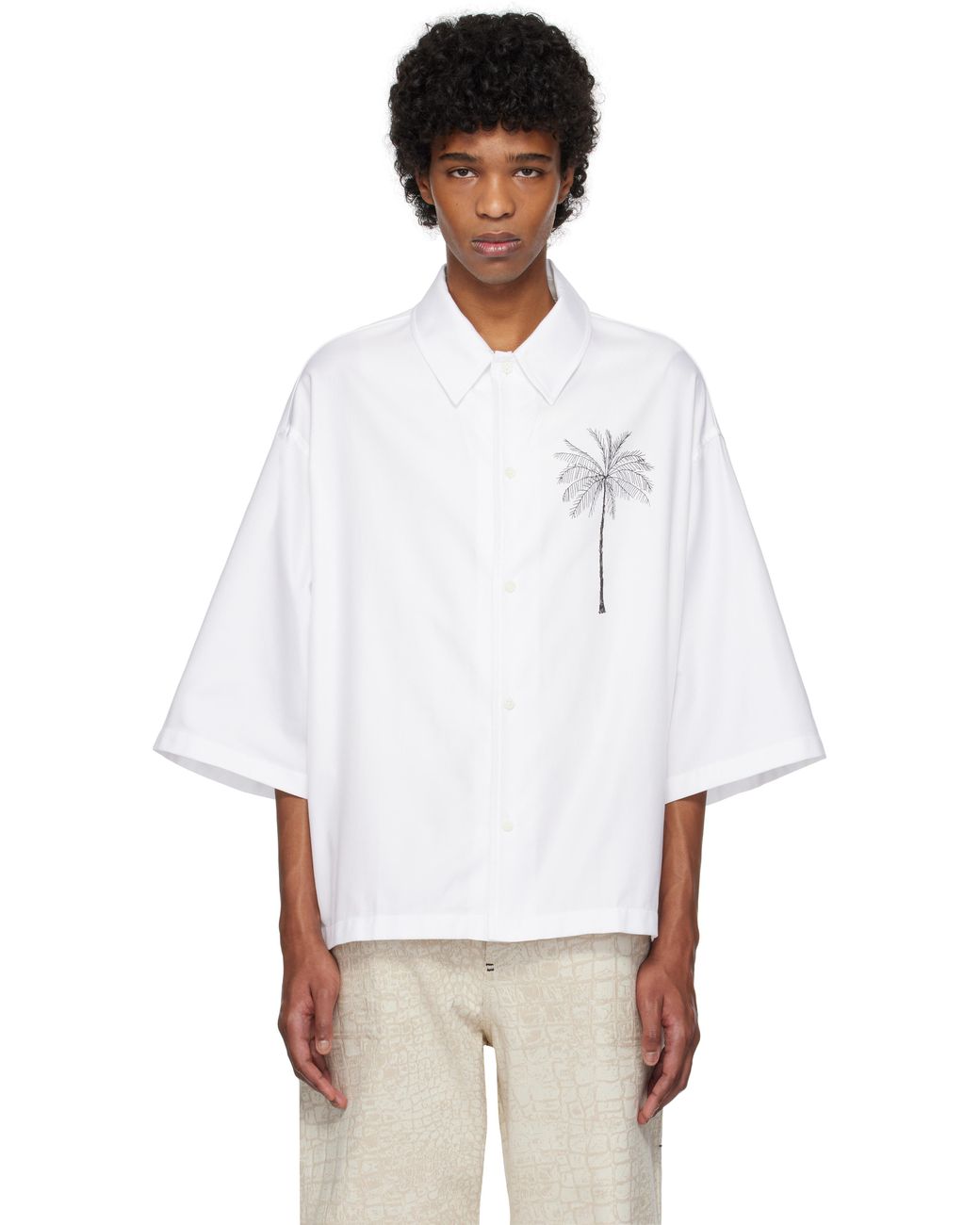 Jacquemus La Chemise Aloe Palm Tree, Long Sleeves, 100% Cotton in