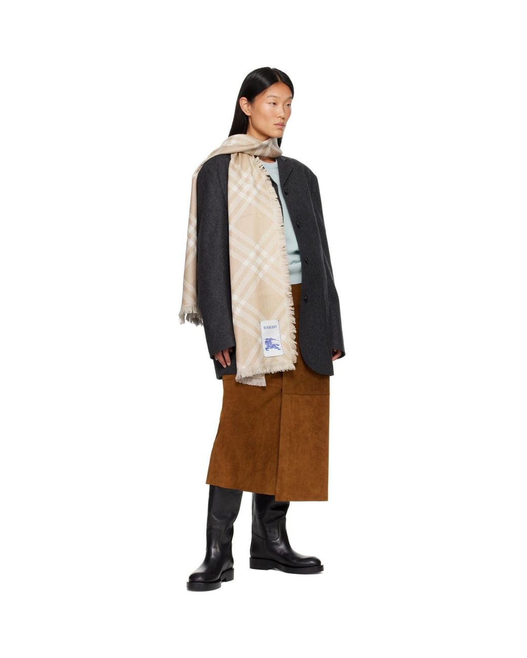 Burberry Natural Gradient Check Wool Silk Scarf