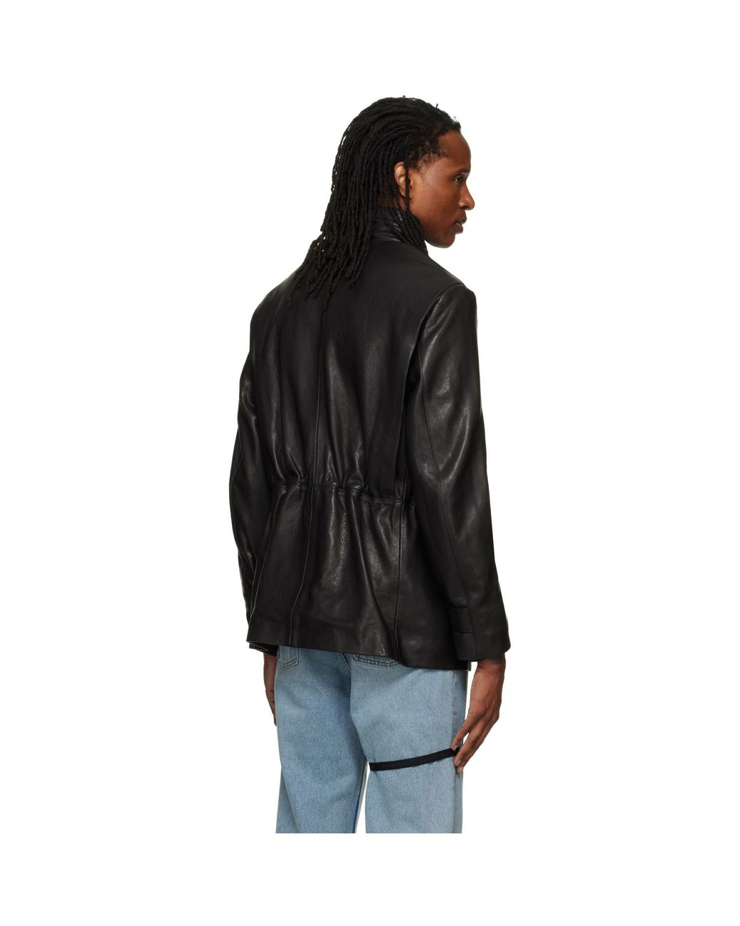 ALAINPAUL Black Multi Pocket Leather Jacket for men