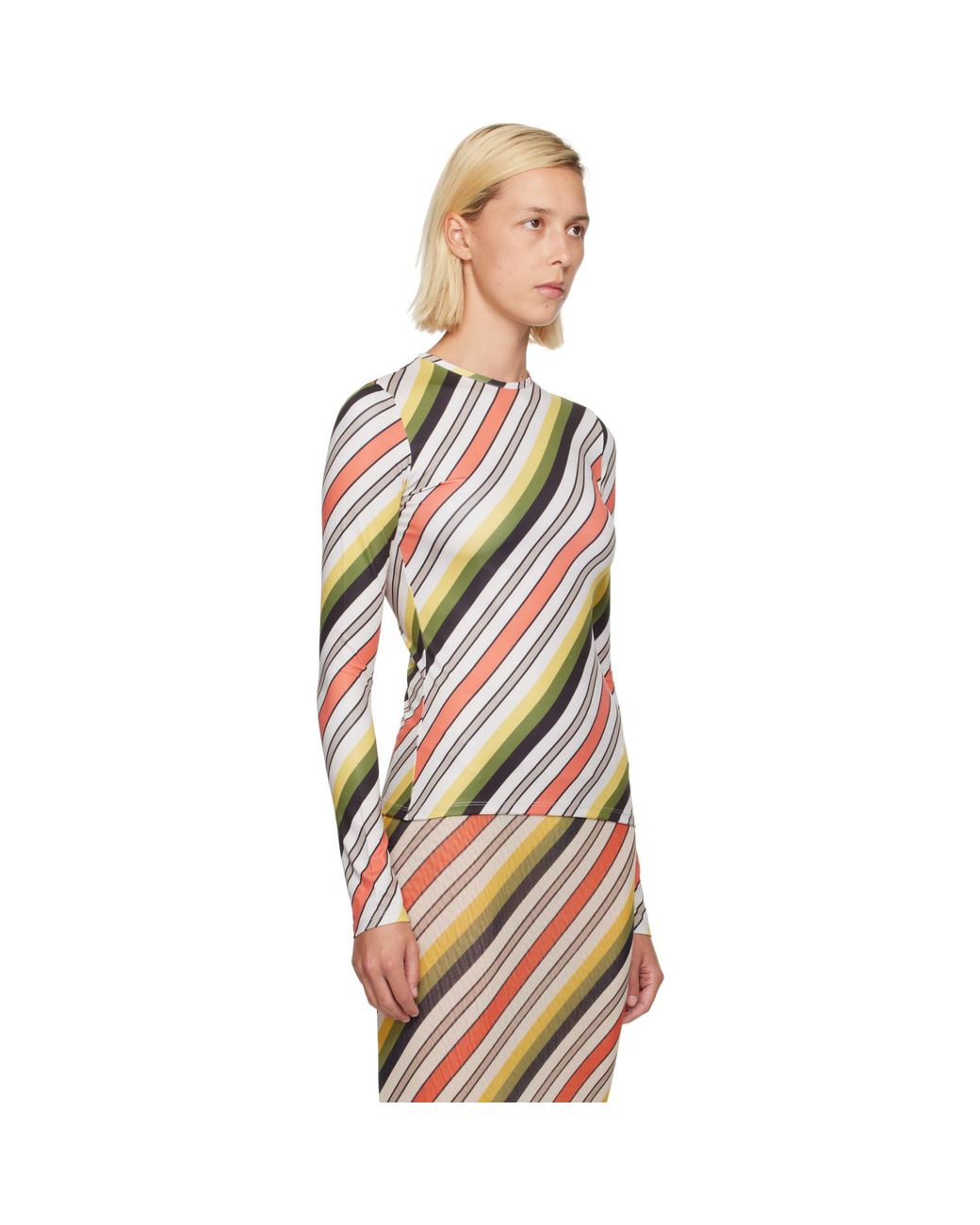 Jean Paul Gaultier Multicolor Jersey Lycra Printed Retro Stripe T-Shirt