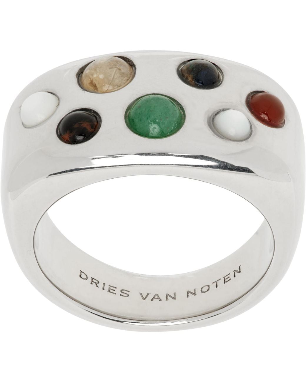 Dries Van Noten Metallic Stone Ring for men