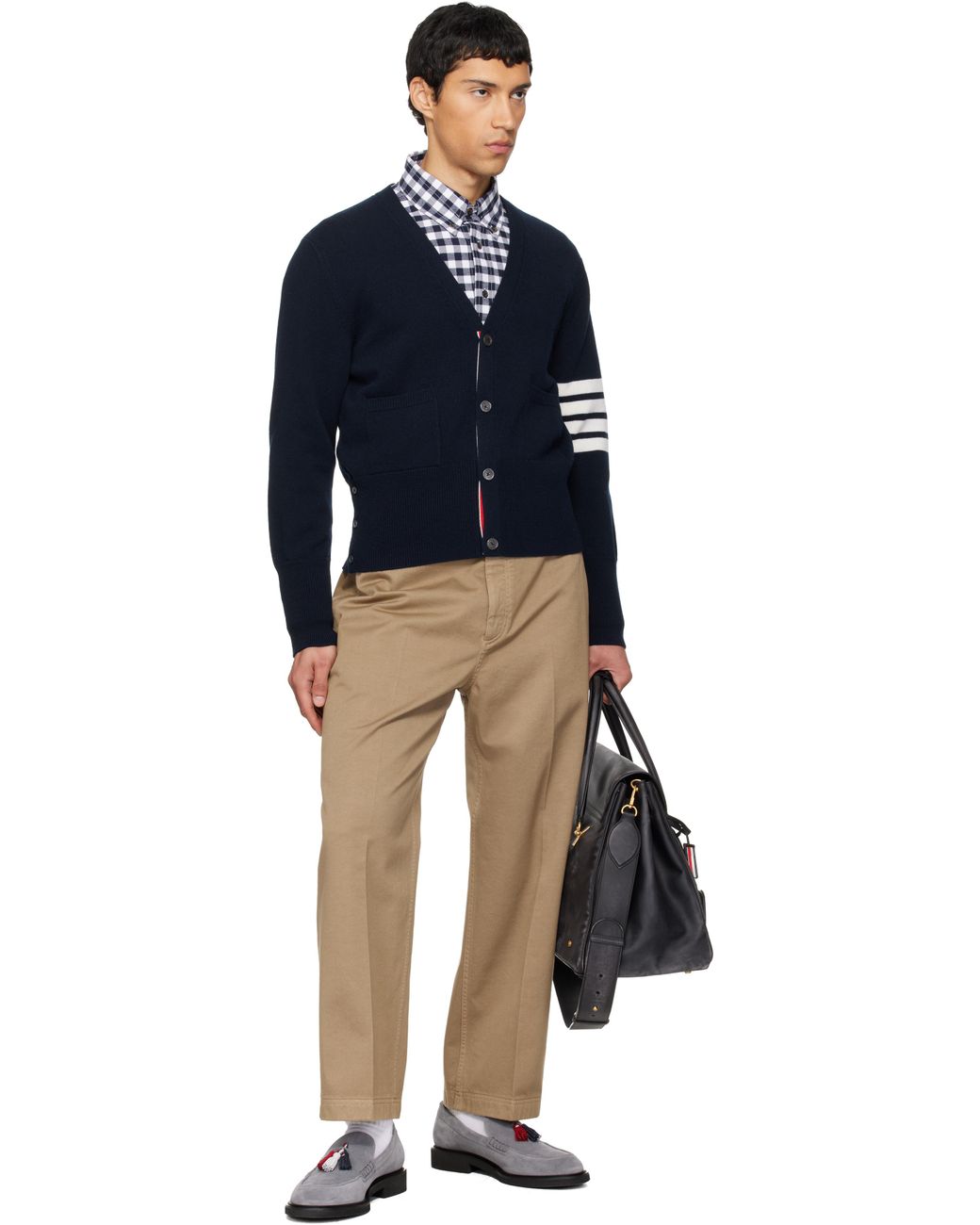 Thom Browne Blue Intarsia Horse Merino Wool 4-Bar Cardigan for men