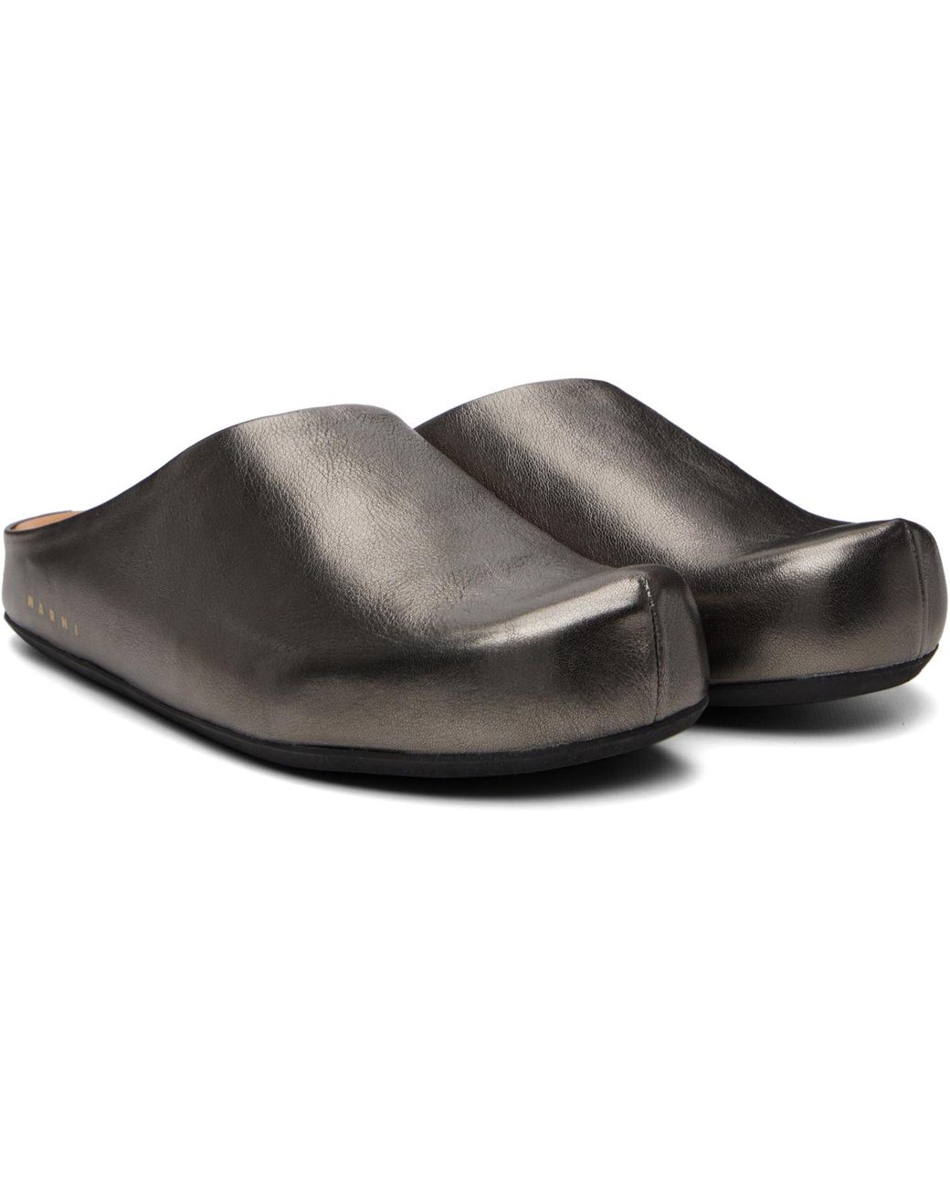 Marni Black Gunmetal Fussbett Sabot Slip-on Loafers for men