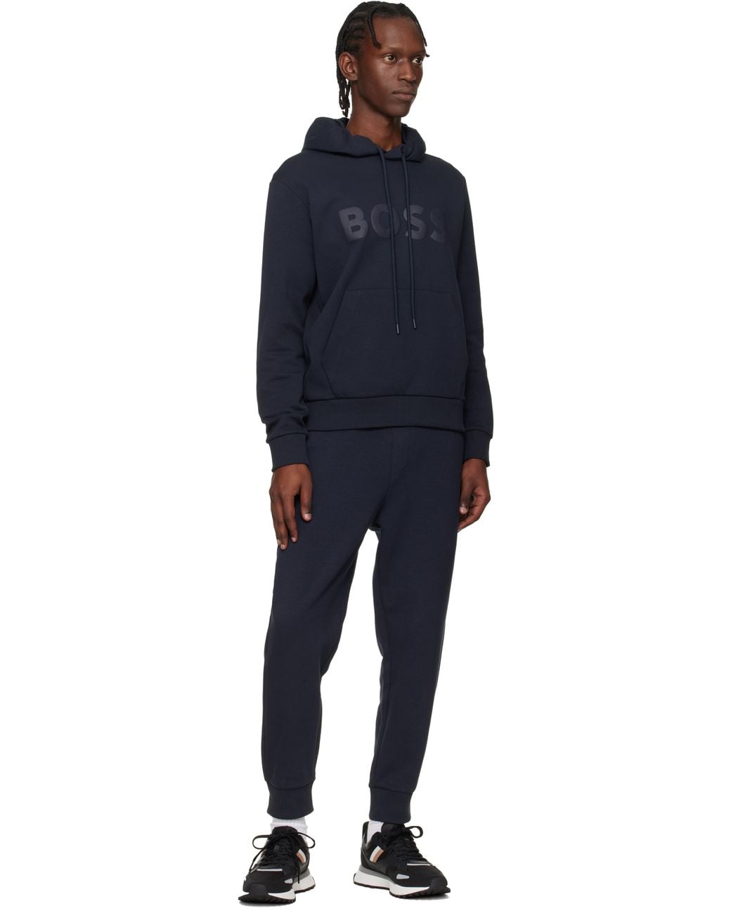 Boss Black Mixed-Material Leather & Mesh Sneakers for men