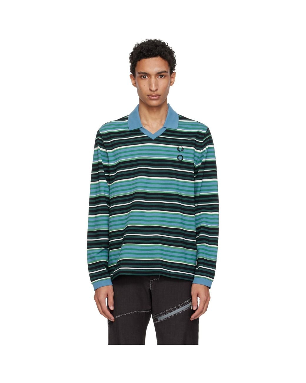 Craig Green Black Fred Perry Edition Overprint Long Sleeve Henley Polo for men