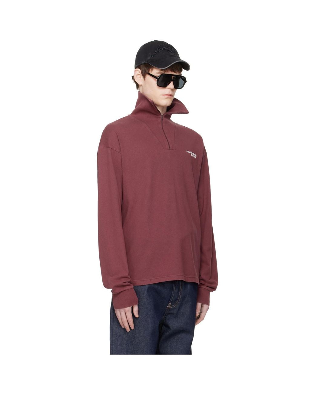 Acne Red Zip-Up Logo Sweatshirt for men