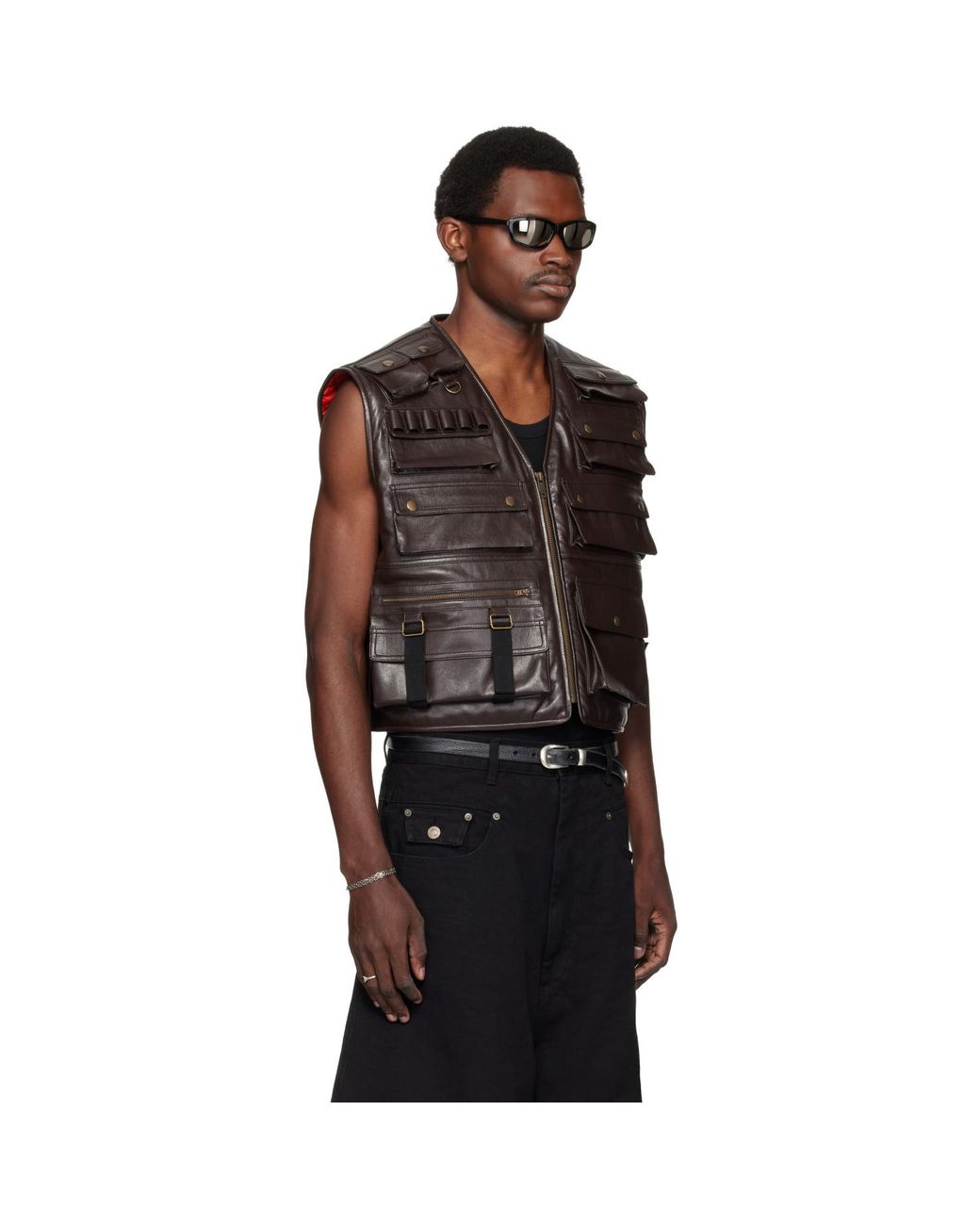 Lu'u Dan Black Workwear Faux-Leather Vest for men
