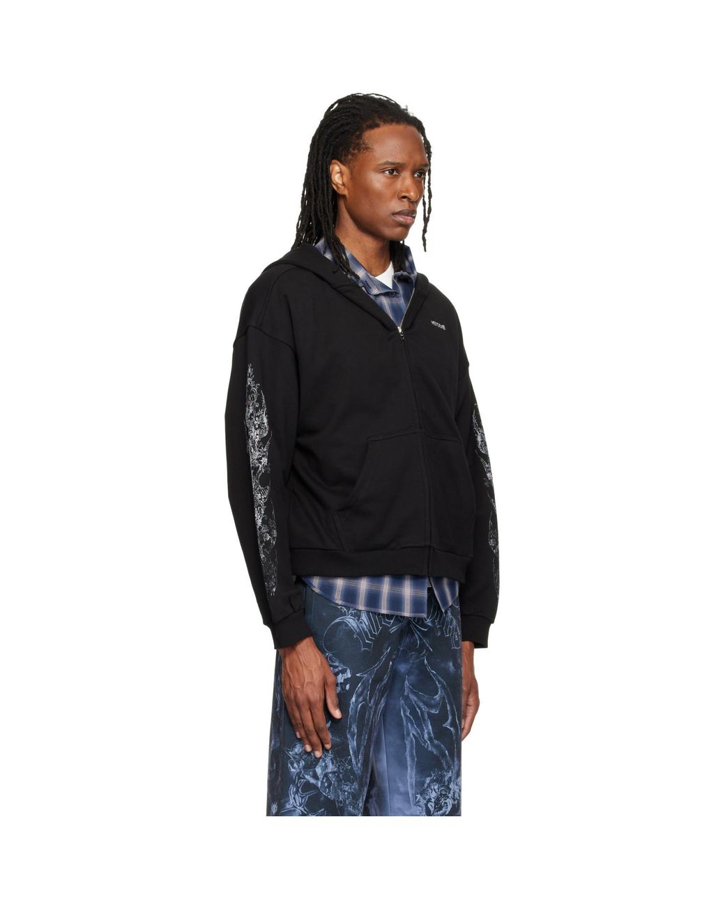 we11done Black Lace Zip-Up Hoodie for men