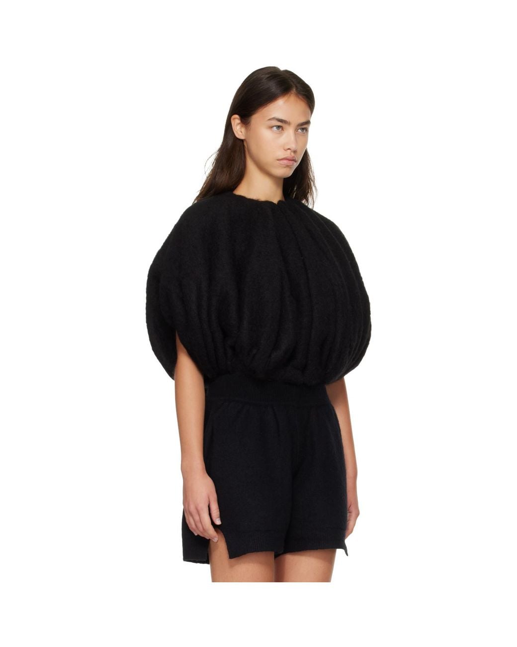 Rick Owens Black Tower Temple Bubble Cropped Sweater