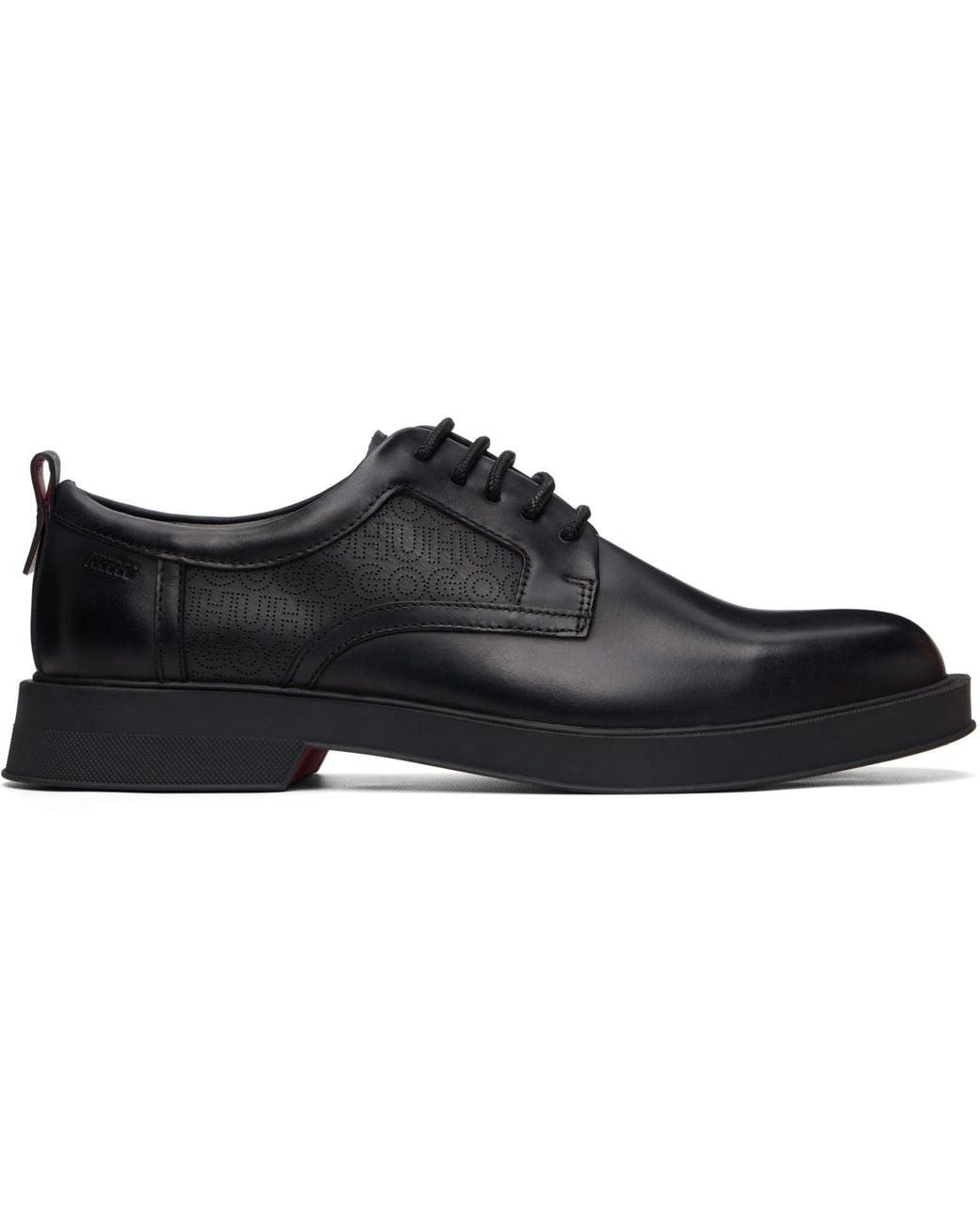 HUGO Black Perforated Monograms Leather Derbys for men