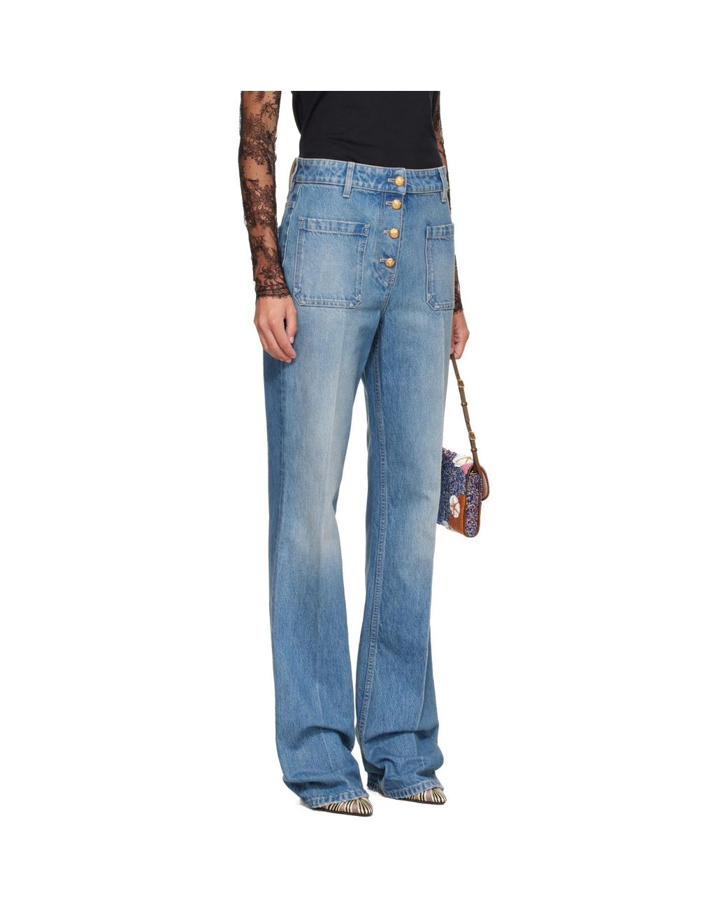Valentino Blue Denim Exposed Button Jeans