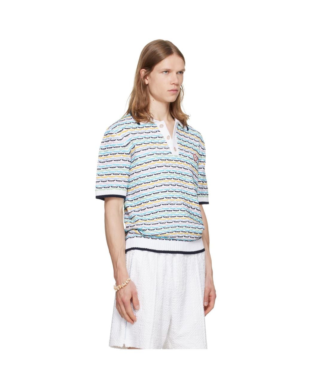Casablanca Blue Tuck Stitch Short Sleeve Polo for men