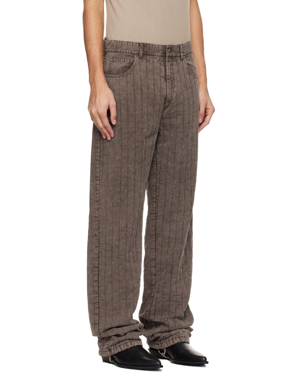 Mugler Brown Quilted Twill Trousers for men