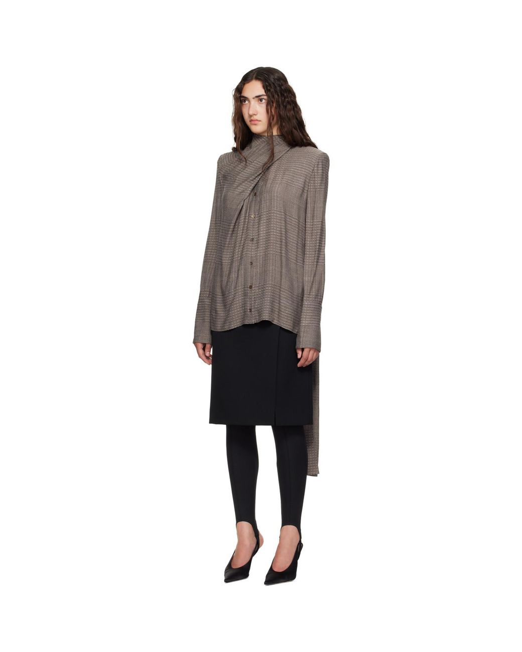 Mugler Black Taupe Lavalliere Blouse