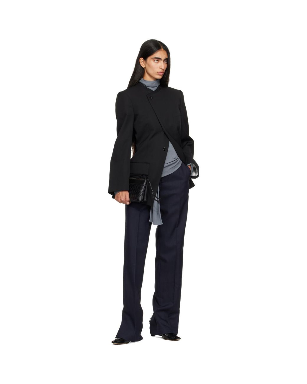 Bottega Veneta Black Wool Grain De Poudre Collarless Blazer