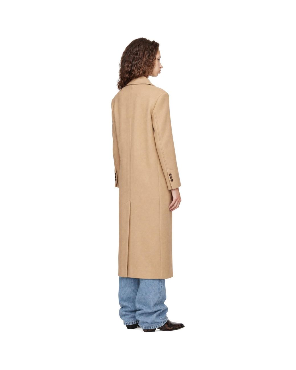 AMI Natural Long Double-Breasted Wool Coat