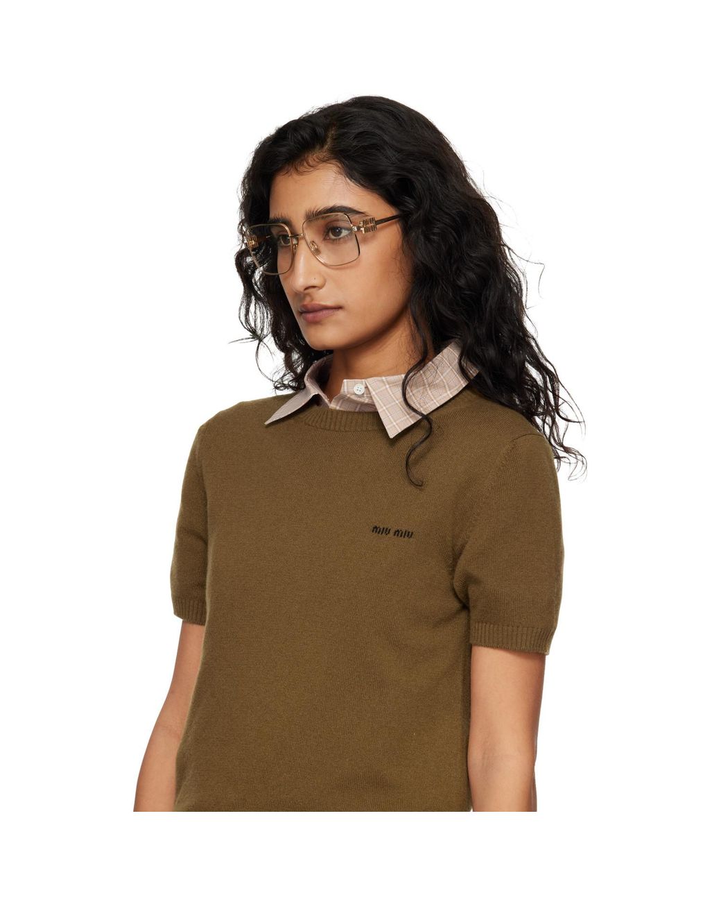 Miu Miu Black Large Square Metal Glasses