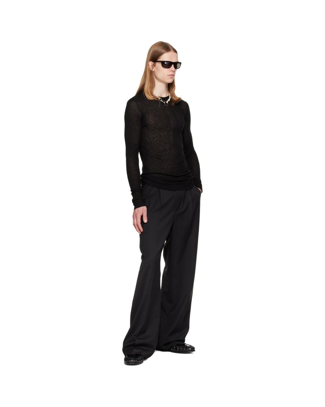 TONYWACK Black Sheer Wool Ribbed Knit Sweater for men
