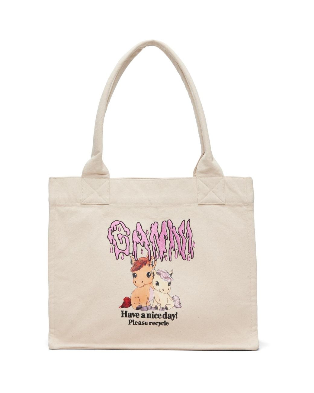 Ganni Pink Pony Printed Large Tote