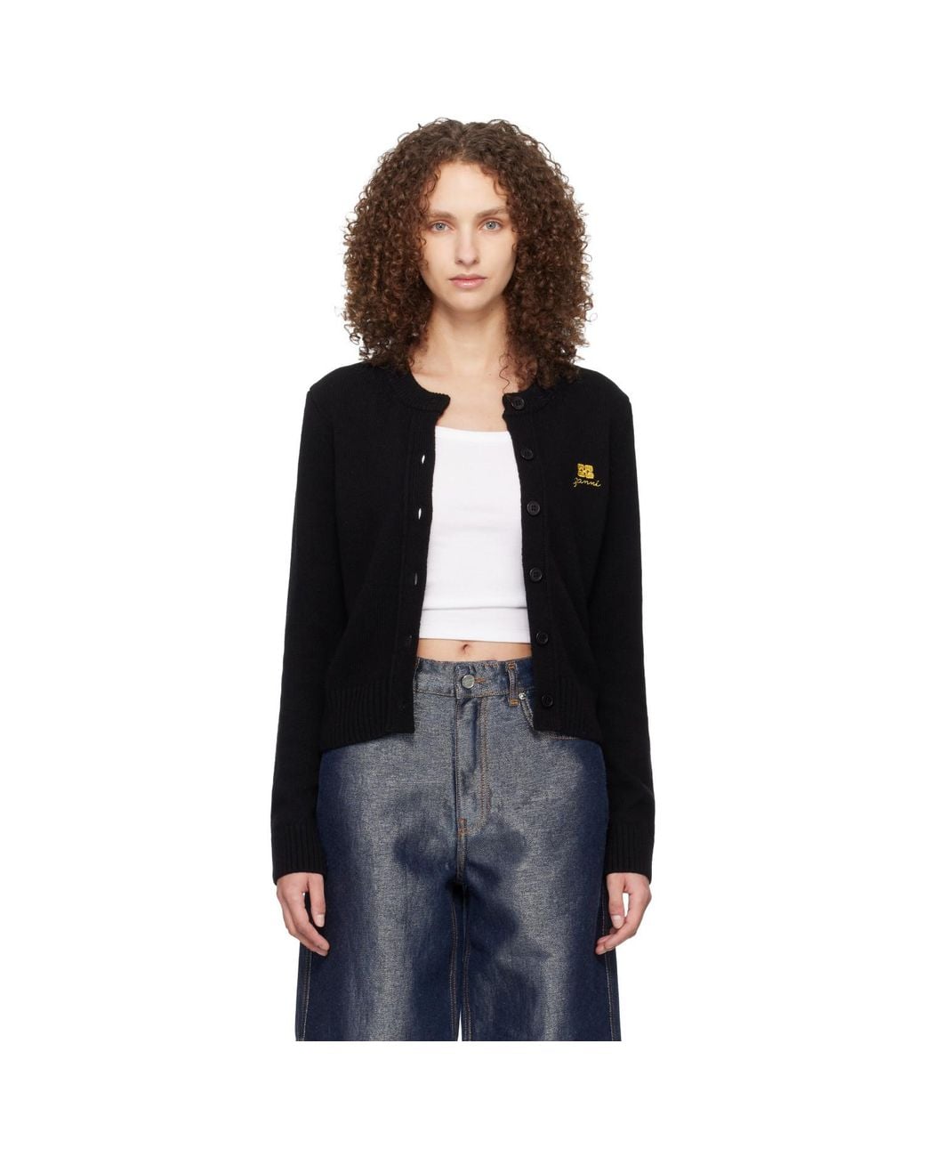 Ganni Black Wool Mix Cardigan