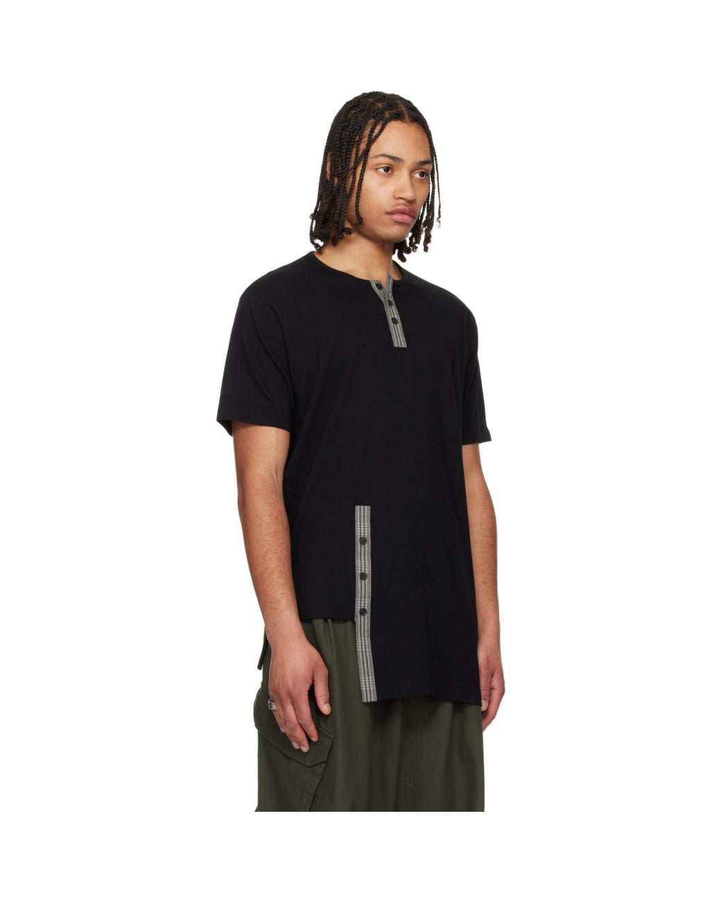 Yohji Yamamoto Black Asymmetrical Henley for men