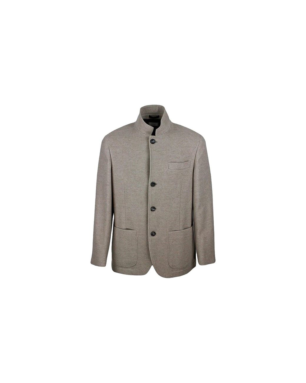 Brunello Cucinelli Black Wool Stand Collar Button Jacket "Almond" Brun2219" for men
