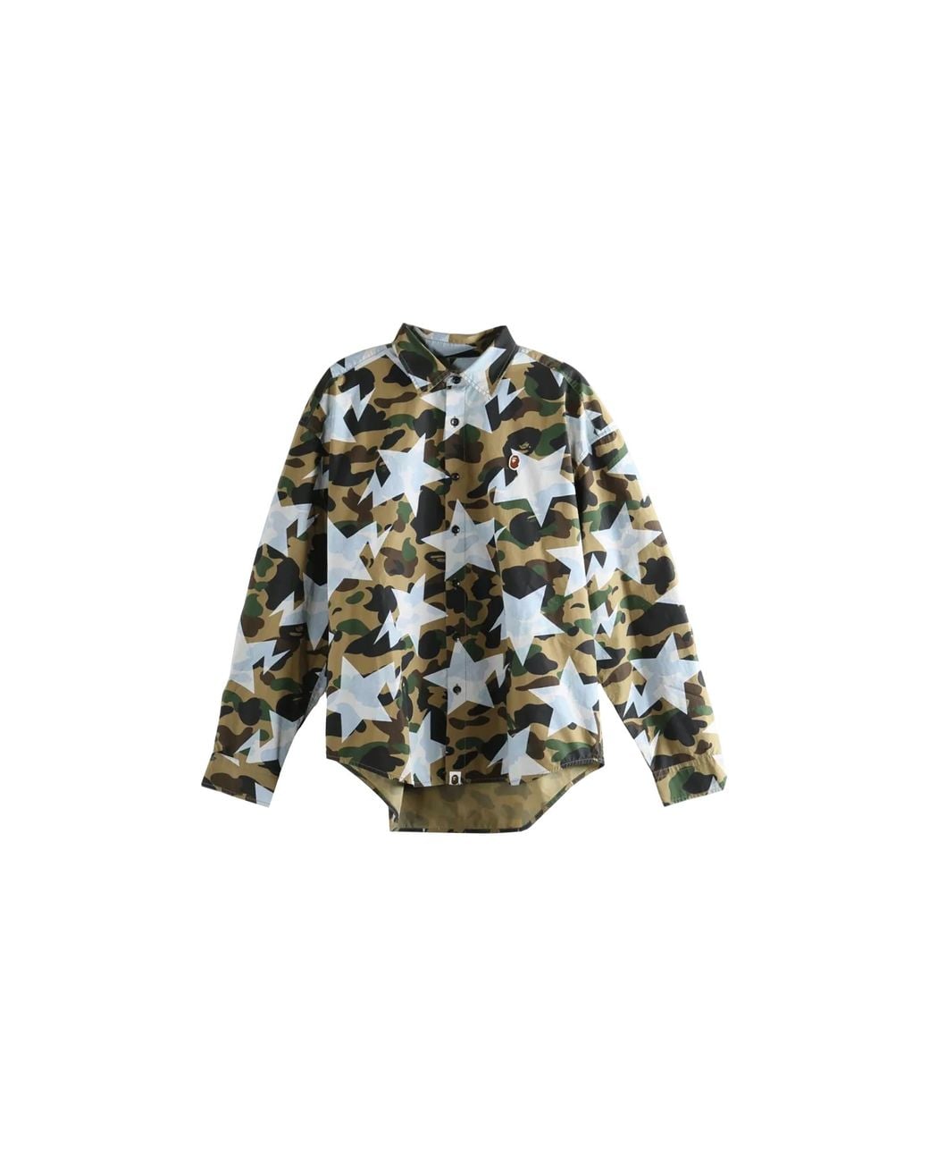 A Bathing Ape Black Sta Over Print 1St Camo Poplin Long-Sleeve Shirt 1M30131303 Grn" for men