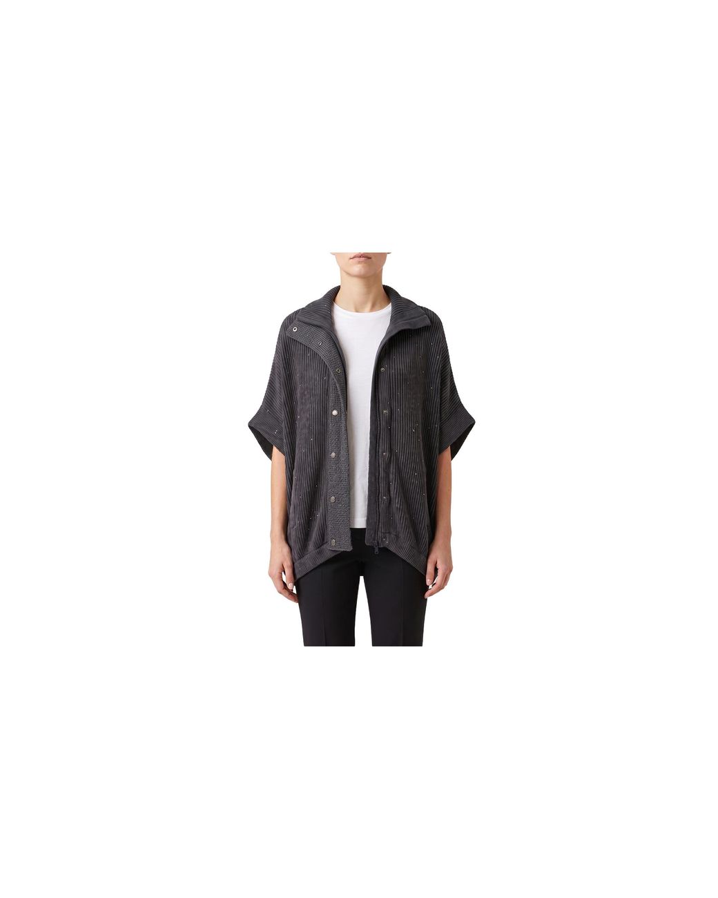 Brunello Cucinelli Black Ribbed Knit Jacket "Charcoal" Brun2464"