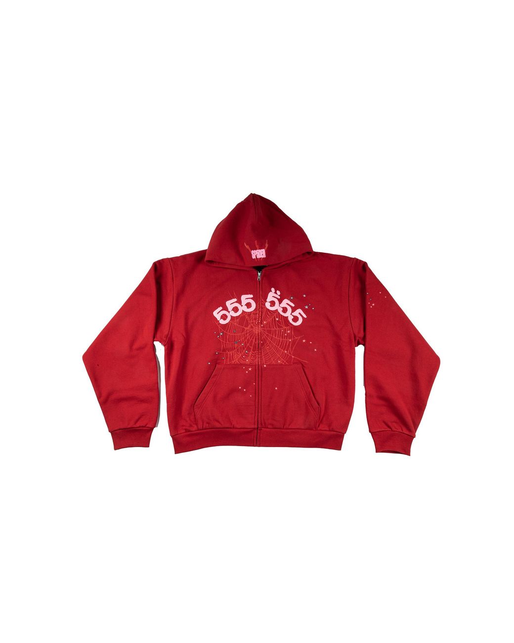 Sp5der Red Angel Number Zip Hoodie "Merlot" 414" for men