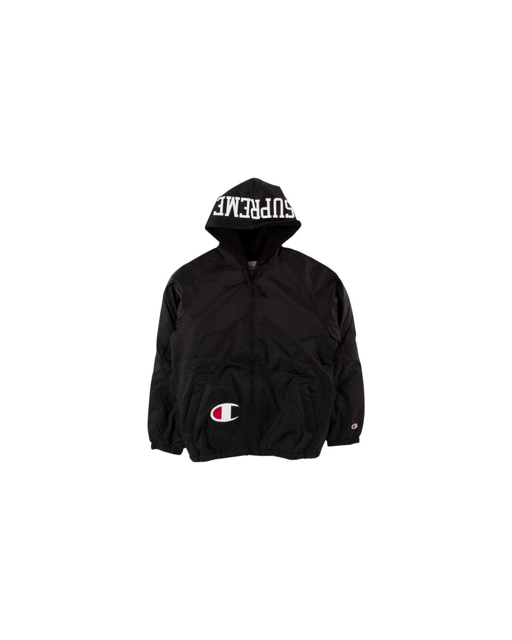 Supreme Black Champion Sherpa Lined Hooded Jacket "Fw17" Su3785"