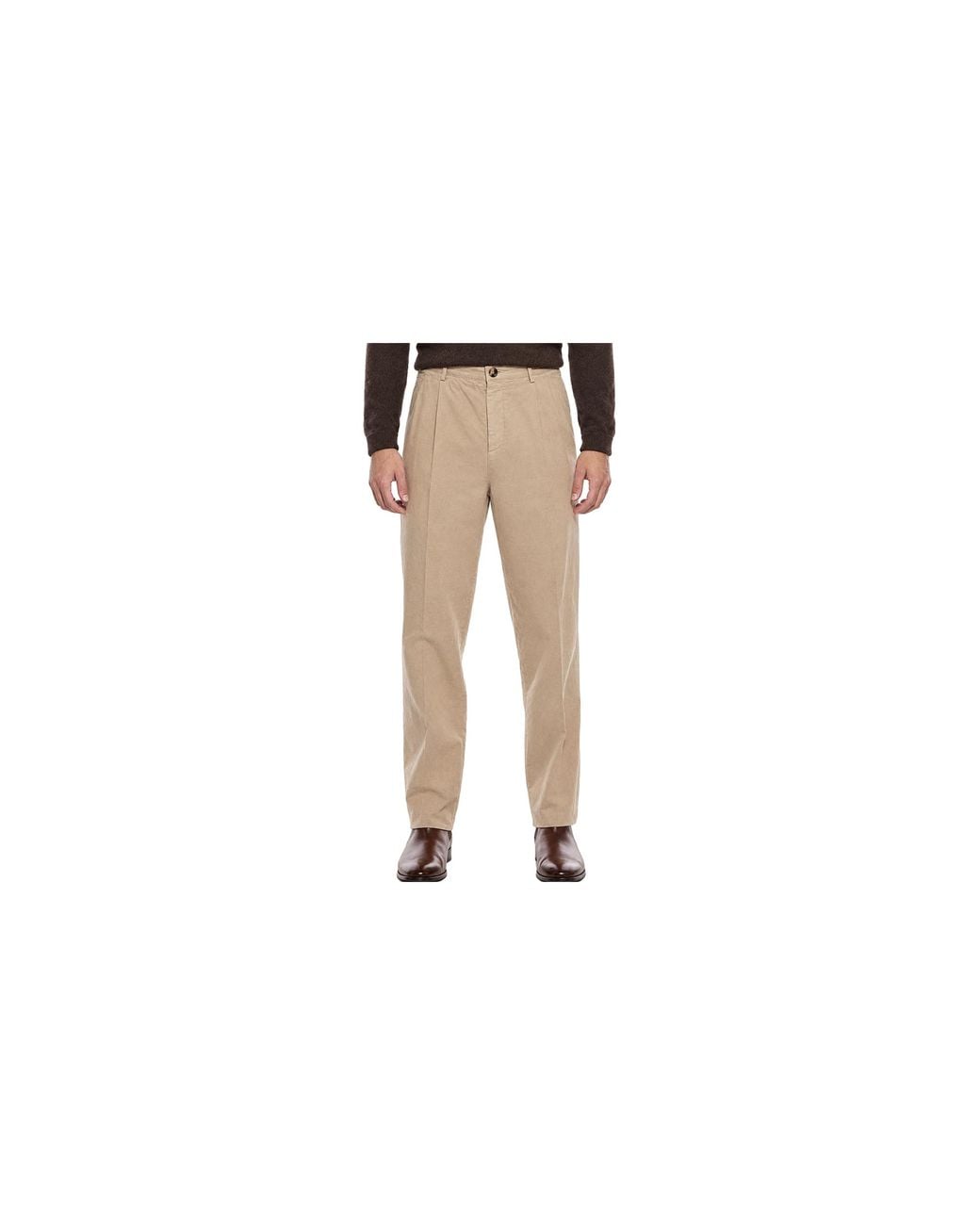 Brunello Cucinelli Black Cotton Pleated Trousers "Camel" Brun2751" for men