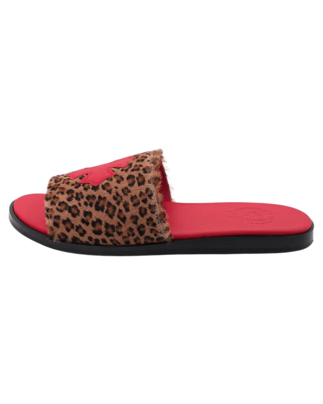 Chrome Hearts Red Plus Cross Patch Leopard Slides Chrm1918" for men