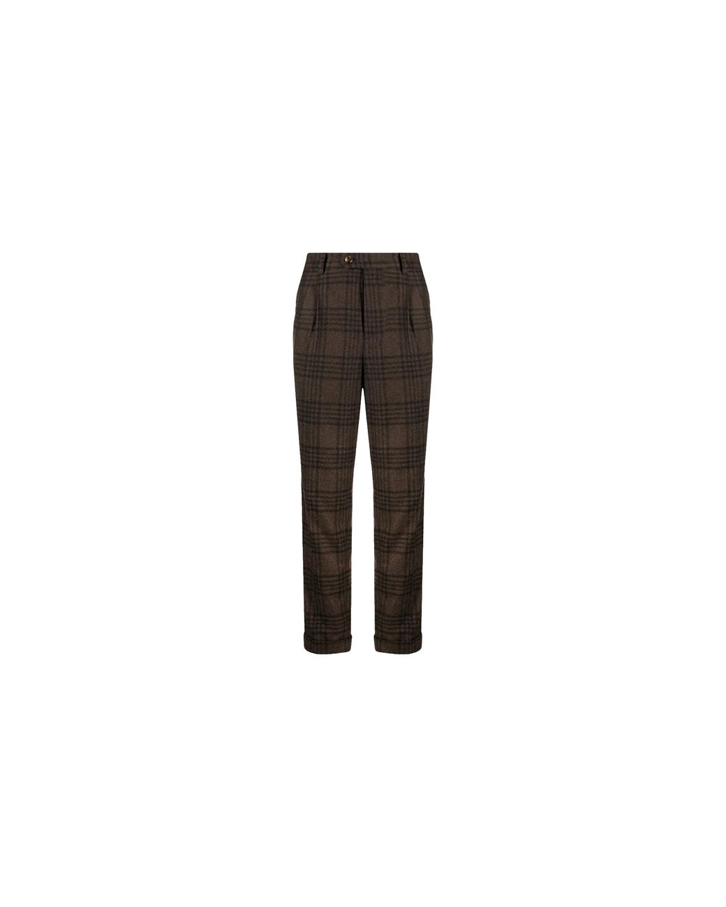 Brunello Cucinelli Black Plaid Tailored Trousers "Coffee" Brun2053" for men