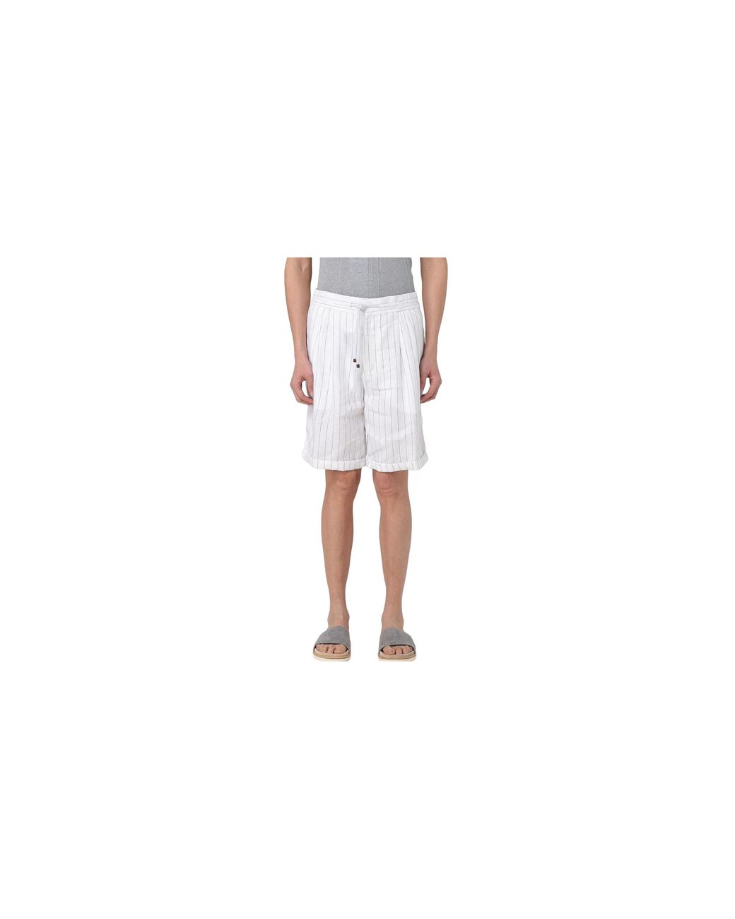 Brunello Cucinelli Black Linen Striped Tailored Shorts Brun799" for men