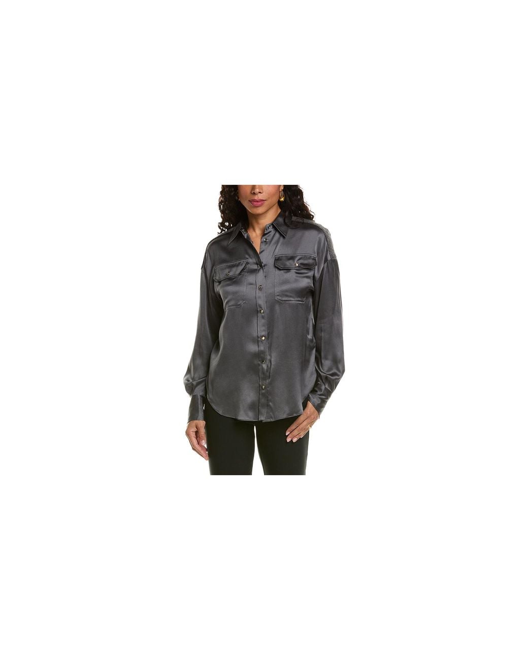 Brunello Cucinelli Black Silk Relaxed Shirt "Charcoal" Brun2760"