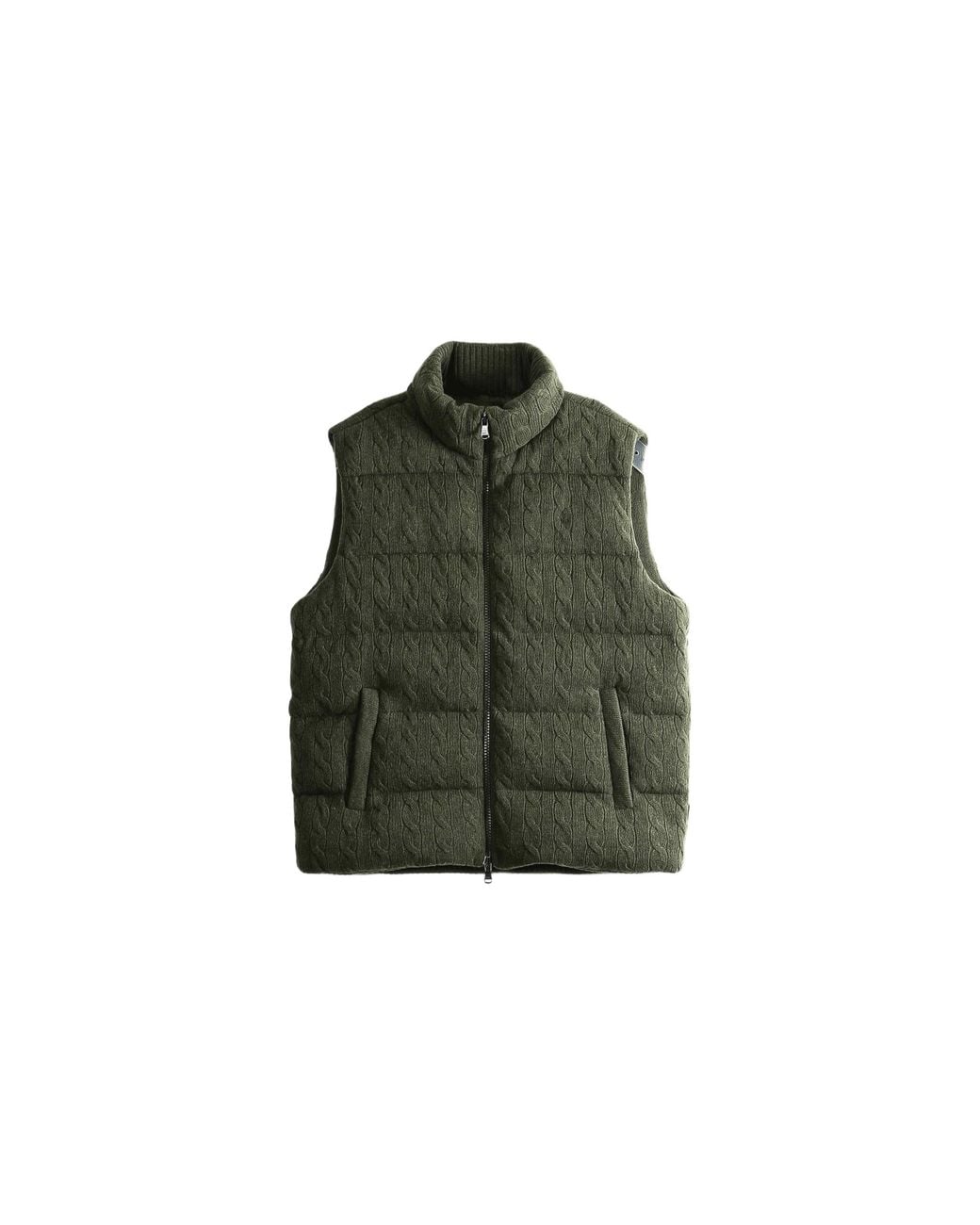 Polo Ralph Lauren Green Quilted Cable Knit Full-Zip Mockneck Vest Shrub Heather" 710B26797001" for men