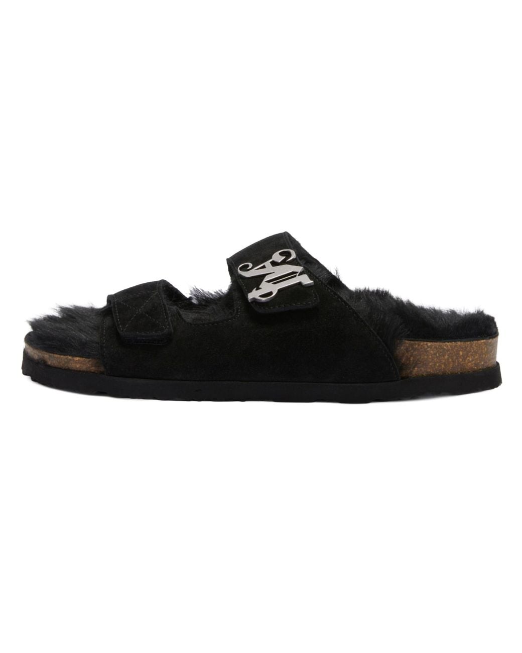 Palm Angels Black Fur Slippers Pwih021F23Lea0011010"