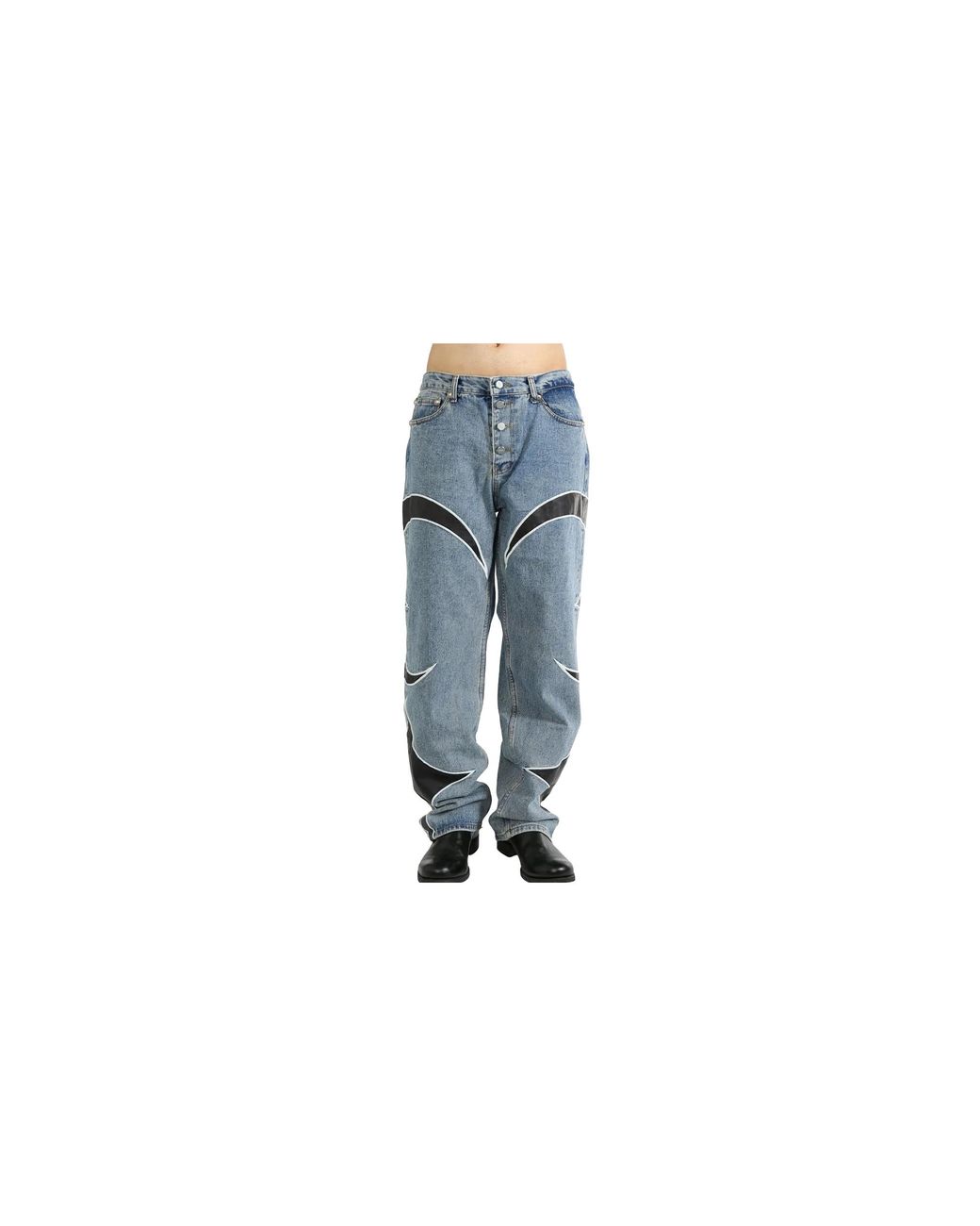 THUG CLUB Black Tc Leather Washing Denim Pants Tc23Pt0902" for men