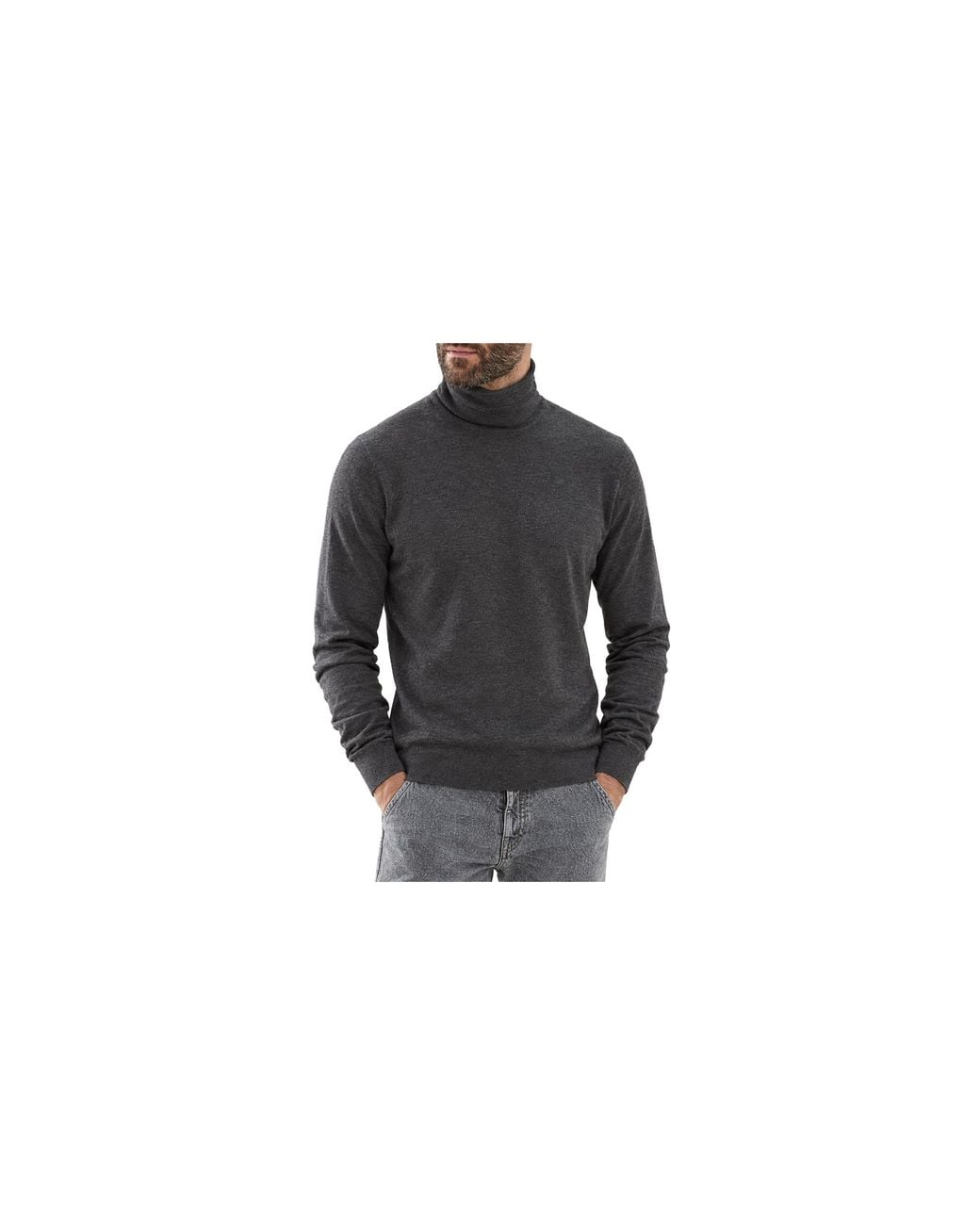 Brunello Cucinelli Black Wool Silk Turtleneck "Volcano" Brun2392" for men